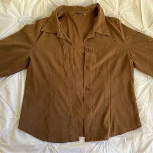 Embroidered Tan Button-Down